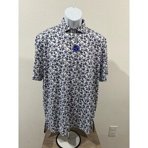 RLX Ralph Lauren Mens Golf Polo Shirt Floral Blue White Wicking M Short Sleeve